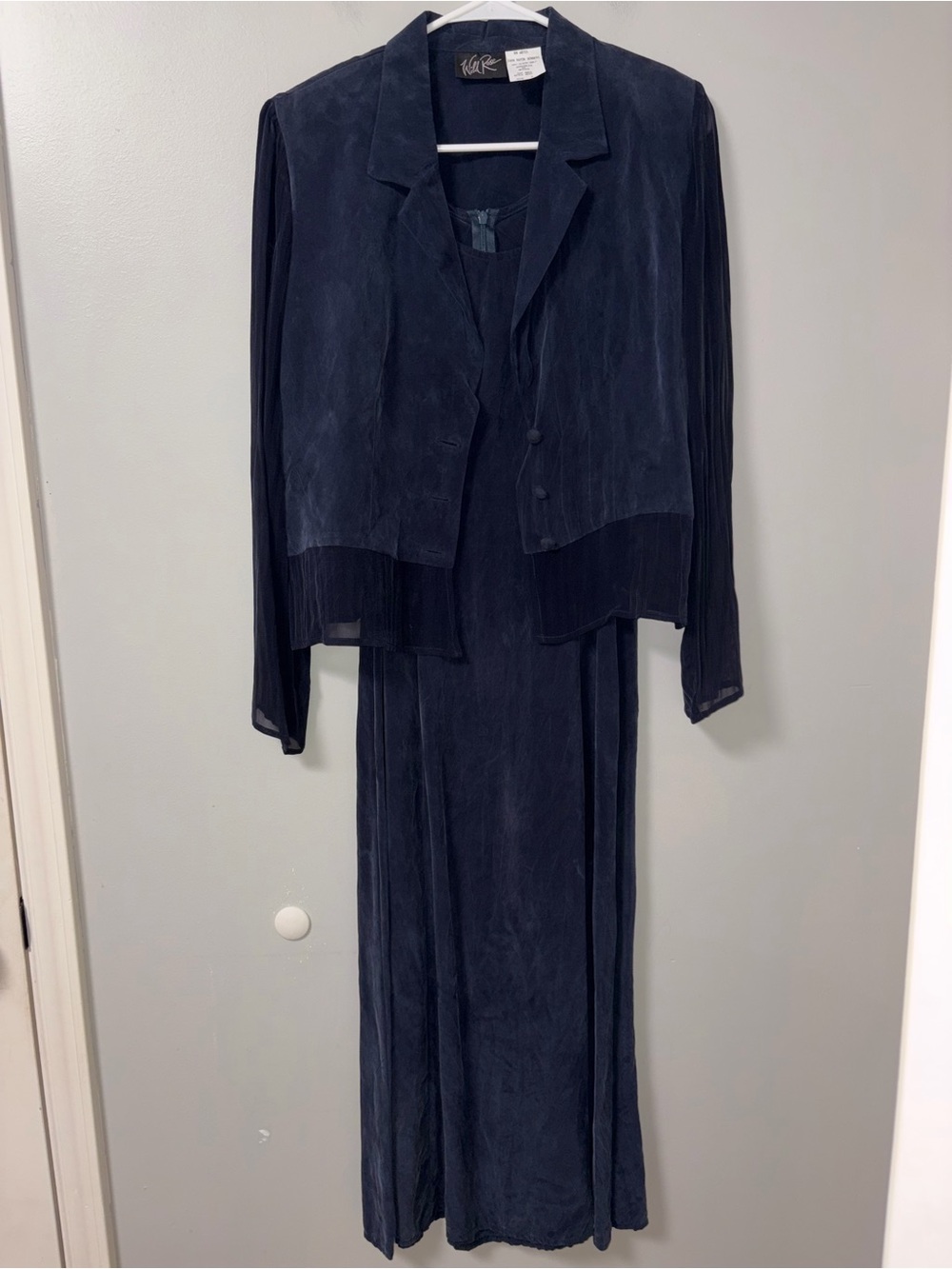 Wild Rose Vintage Navy Maxi Dress & Jacket 90s Retro Classic 100% Rayon Size 8